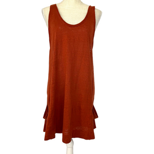 Eileen Fisher Medium Linen Burnt Orange Oversized Racerback Tank Top Dress